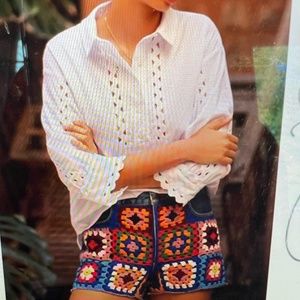 Farm Rio Ultra High-Rise Crochet Denim Shorts - only worn once